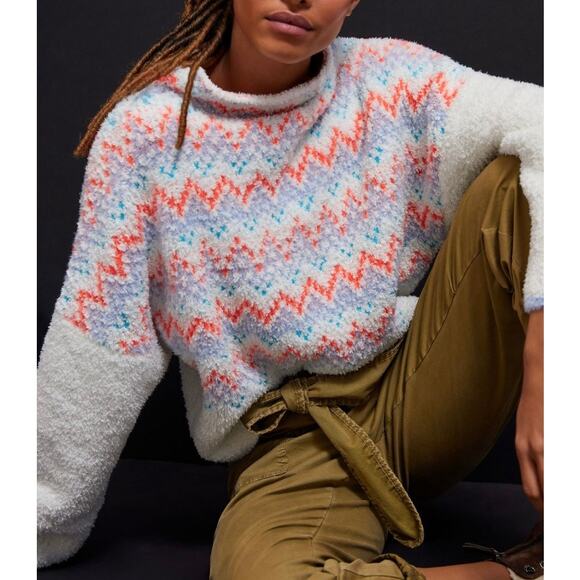 ANTHROPOLOGIE PILCRO Selene Sweater XS Off White Chevron Fair Isle Mock Neck - Picture 1 of 16